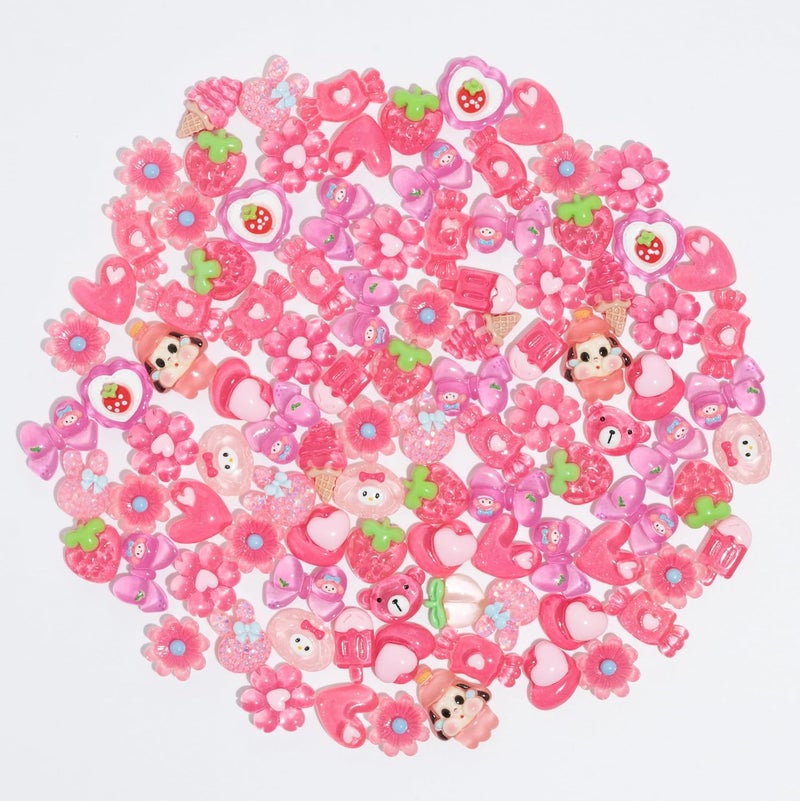Decoden Charms 100PCS Mixed Kawaii Flatback Resin Charms for Crafts, Cabochon for DIY Projects, Slime Charm, Resin Art, Scrapbooking, Phone Case & Accessories (Pink) - Image 2
